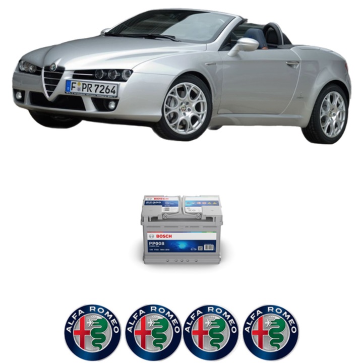 Baterie Acumulator 77 Ah 12 V 780 A ALFA ROMEO SPIDER (939_) 2.2 JTS (939EXB1B, 939EXB11) din 2006-2011 KW 136 CP 185 CMC 2198, auto, Bosch, 4x Stickere auto cu ALFA ROMEO