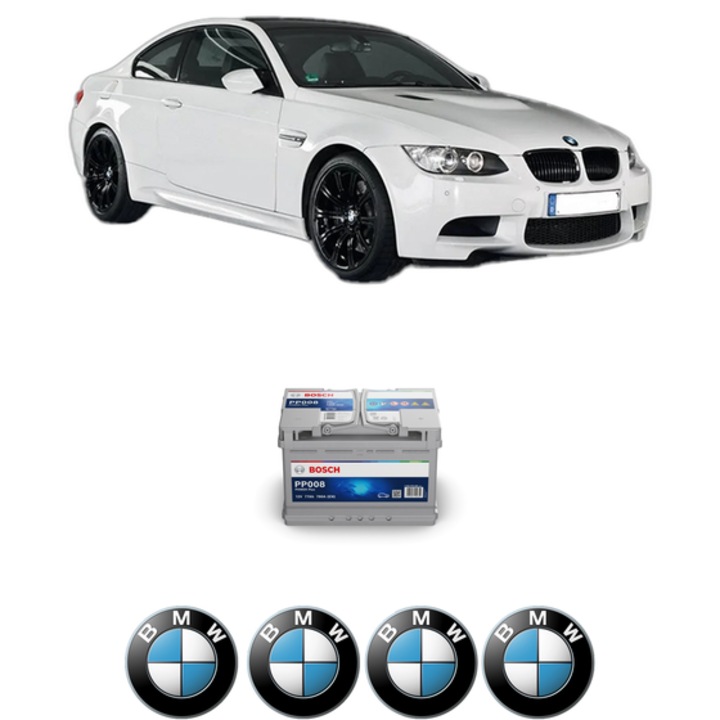 Baterie Acumulator 77 Ah 12 V 780 A BMW Seria 3 Coupe (E92) 335 xi din 2007-2010 KW 240 CP 326 CMC 2979, auto, Bosch, 4x Stickere auto cu BMW