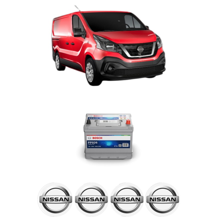 Baterie Acumulator 70 Ah 12 V 540 A NISSAN NV300 Van (X82) 1.6 dci 95 din 2016 KW 70 CP 95 CMC 1598, auto, Bosch, 4x Stickere auto cu NISSAN