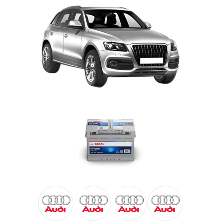 Baterie Acumulator 77 Ah 12 V 780 A AUDI Q5 (8RB) 2.0 TDI quattro din 2009-2013 KW 105 CP 143 CMC 1968, auto, Bosch, 4x Stickere auto cu AUDI