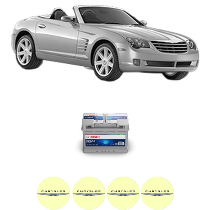 Baterie Acumulator 77 Ah 12 V 780 A CHRYSLER CROSSFIRE Roadster 3.2 din 2004-2008 KW 160 CP 218 CMC 3199, auto, Bosch, 4x Stickere auto cu CHRYSLER