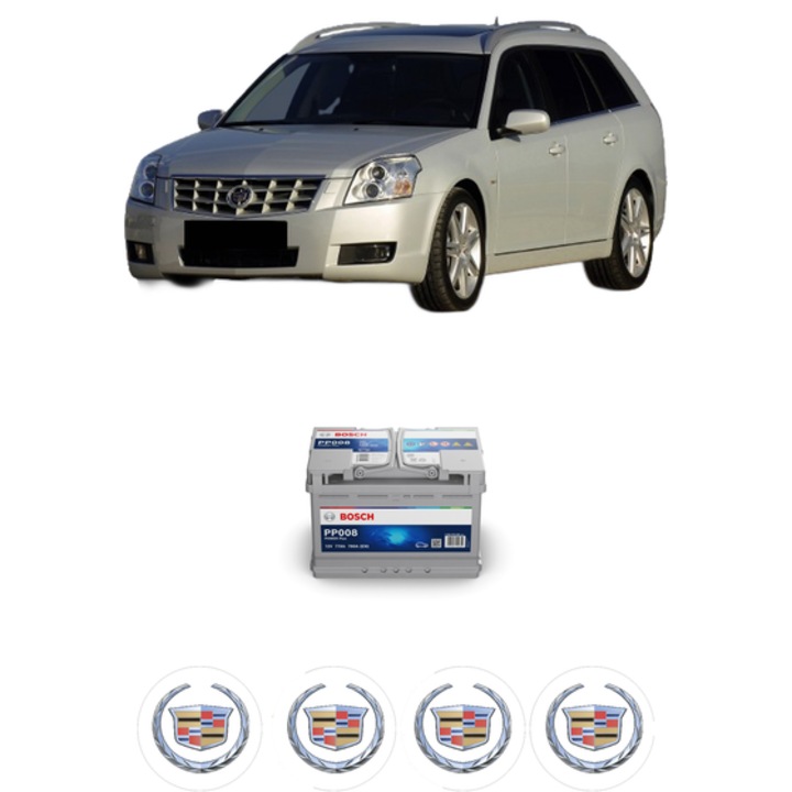 Baterie Acumulator 77 Ah 12 V 780 A CADILLAC BLS Wagon 2.0 T Flexpower din 2007 KW 147 CP 200 CMC 1998, auto, Bosch, 4x Stickere auto cu CADILLAC