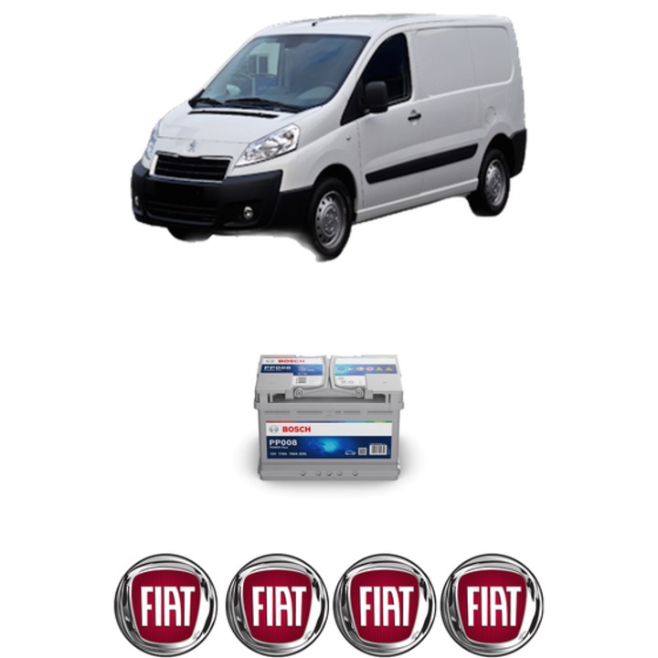 Baterie Acumulator 77 Ah 12 V 780 A FIAT SCUDO Van (270_, 272_) 2.0 D Multijet din 2007-2016 KW 100 CP 136 CMC 1997, auto, Bosch, 4x Stickere auto cu FIAT