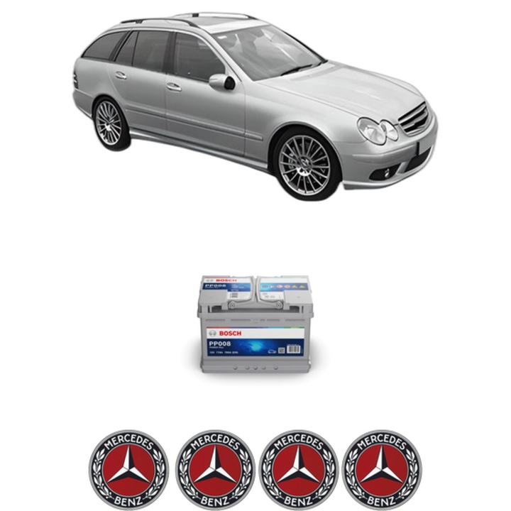 Baterie Acumulator 77 Ah 12 V 780 A MERCEDES-BENZ C-CLASS T-Model (S203) C 240 (203.261) din 2001-2007 KW 125 CP 170 CMC 2597, auto, Bosch, 4x Stickere auto cu MERCEDES-BENZ