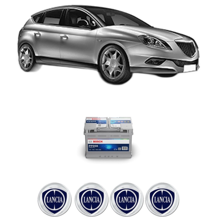 Baterie Acumulator 77 Ah 12 V 780 A LANCIA DELTA III (844_) 1.9 D Multijet (844.AXE1A) din 2009-2014 KW 140 CP 190 CMC 1910, auto, Bosch, 4x Stickere auto cu LANCIA