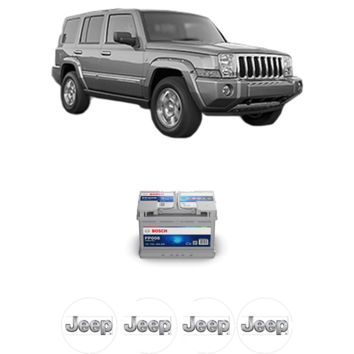 Baterie Acumulator 77 Ah 12 V 780 A JEEP COMMANDER (XK, XH) 5.7 V8 4x4 din 2005-2010 KW 240 CP 326 CMC 5654, auto, Bosch, 4x Stickere auto cu JEEP