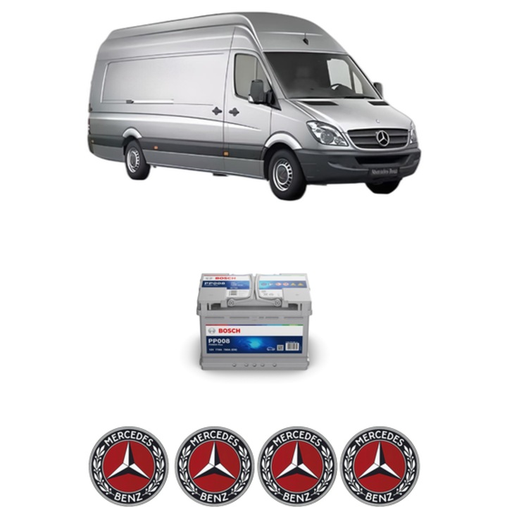 Baterie Acumulator 77 Ah 12 V 780 A MERCEDES-BENZ SPRINTER 5-t Van (B906) 510 CDI (906.653, 906.655, 906.657) din 2009-2016 KW 70 CP 95 CMC 2143, auto, Bosch, 4x Stickere auto cu MERCEDES-BENZ