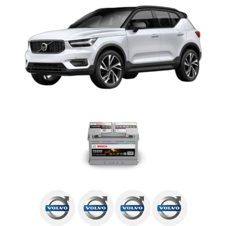 Baterie Acumulator 70 Ah 12 V 760 A VOLVO XC40 (536) D4 AWD din 2017-2021 KW 140 CP 190 CMC 1969, auto, Bosch, 4x Stickere auto cu VOLVO