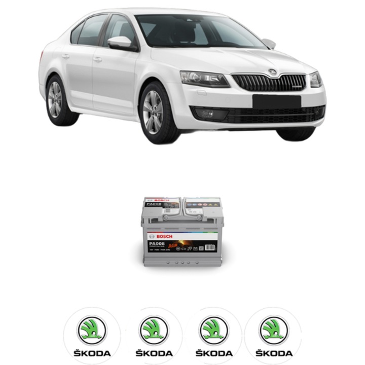 Baterie Acumulator 70 Ah 12 V 760 A SKODA OCTAVIA III (5E3, NL3, NR3) 1.4 TSI din 2014-2020 KW 110 CP 150 CMC 1395, auto, Bosch, 4x Stickere auto cu SKODA