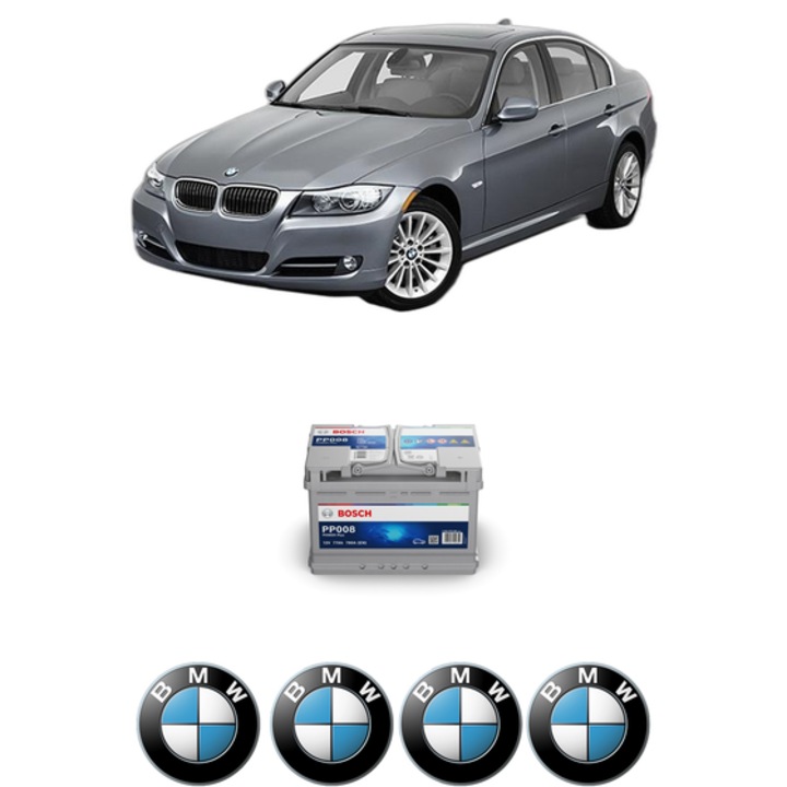 Baterie Acumulator 77 Ah 12 V 780 A BMW Seria 3 (E90) 335 xi din 2006-2008 KW 240 CP 326 CMC 2979, auto, Bosch, 4x Stickere auto cu BMW