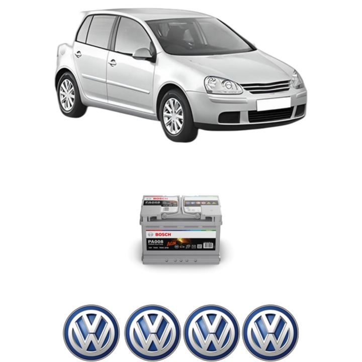 Baterie Acumulator 70 Ah 12 V 760 A Volkswagen GOLF V (1K1) 2.0 TDI din 2003-2008 KW 100 CP 136 CMC 1968, auto, Bosch, 4x Stickere auto cu Volkswagen
