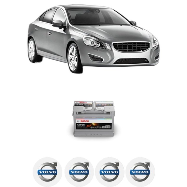 Baterie Acumulator 70 Ah 12 V 760 A VOLVO S60 II (134) D4 din 2015-2018 KW 140 CP 190 CMC 1969, auto, Bosch, 4x Stickere auto cu VOLVO