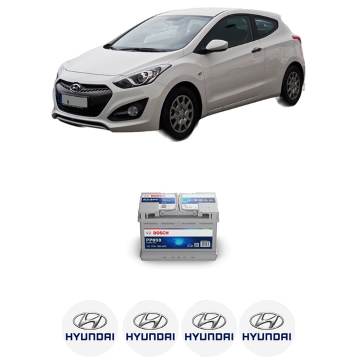 Baterie Acumulator 77 Ah 12 V 780 A HYUNDAI i30 Coupe 1.6 CRDi din 2014 KW 100 CP 136 CMC 1582, auto, Bosch, 4x Stickere auto cu HYUNDAI