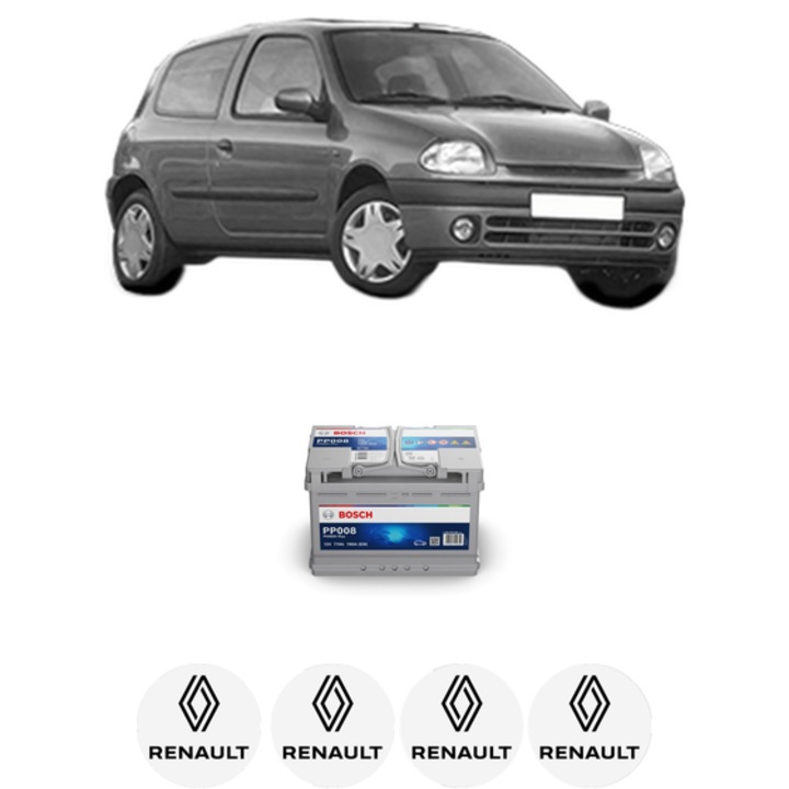 Baterie Acumulator 77 Ah 12 V 780 A RENAULT CLIO II (BB_, CB_) 1.5 dCi (B/CB08) din 2001-2005 KW 60 CP 82 CMC 1461, auto, Bosch, 4x Stickere auto cu RENAULT