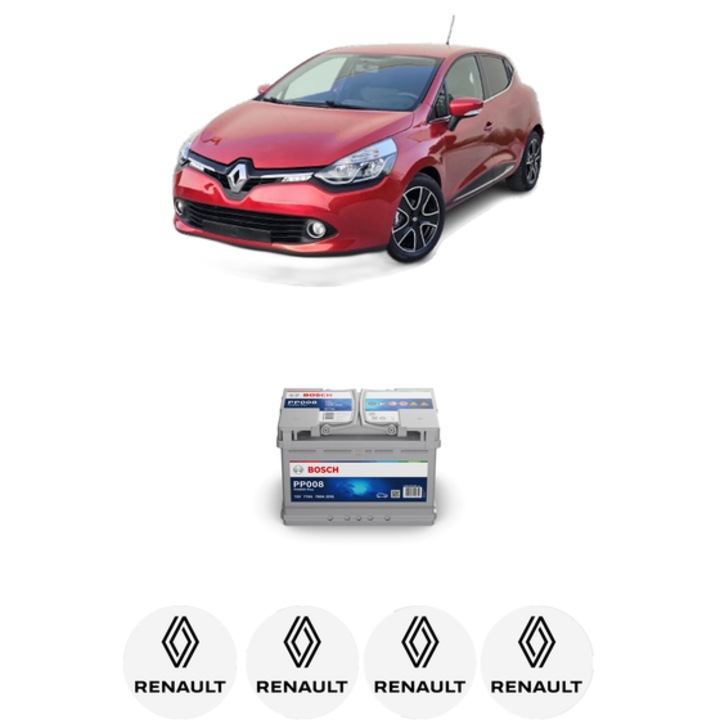 Baterie Acumulator 77 Ah 12 V 780 A RENAULT CLIO IV Hatchback Van (BH_) 1.5 dCi 90 (BHAJ) din 2014-2021 KW 66 CP 90 CMC 1461, auto, Bosch, 4x Stickere auto cu RENAULT
