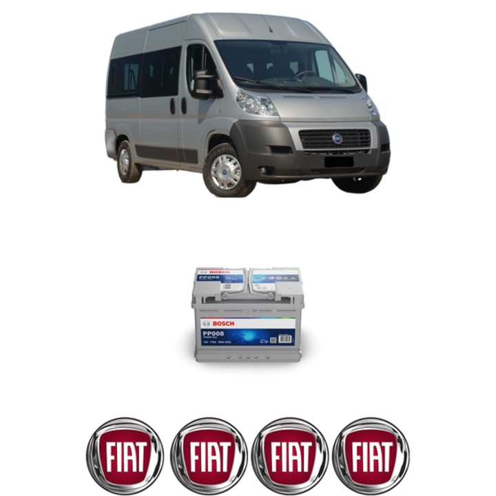 Baterie Acumulator 77 Ah 12 V 780 A FIAT DUCATO Bus (250_) 150 Multijet 2,3 D din 2011 KW 109 CP 148 CMC 2287, auto, Bosch, 4x Stickere auto cu FIAT