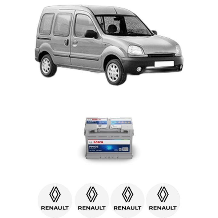Baterie Acumulator 77 Ah 12 V 780 A RENAULT KANGOO (KC0/1_) 1.5 dCi din 2005 KW 50 CP 68 CMC 1461, auto, Bosch, 4x Stickere auto cu RENAULT