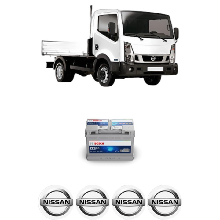 Baterie Acumulator 77 Ah 12 V 780 A NISSAN CABSTAR (F24M, F24W) 35.15 DCI, 45.15 DCI 3.0 (F24M) din 2006-2013 KW 110 CP 150 CMC 2953, auto, Bosch, 4x Stickere auto cu NISSAN