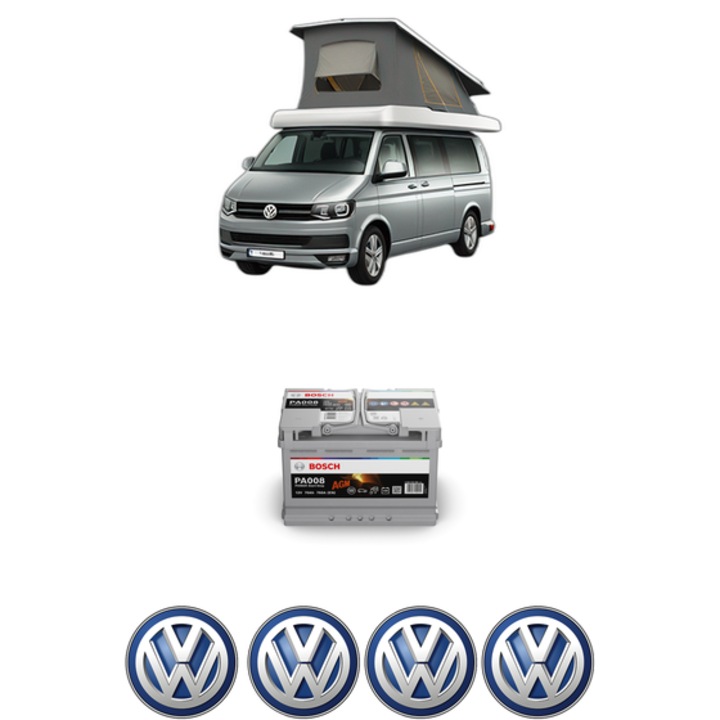 Baterie Acumulator 70 Ah 12 V 760 A Volkswagen CALIFORNIA T6 Camper (SGC, SGG, SHC) 2.0 TSI 4motion din 2015-2019 KW 150 CP 204 CMC 1984, auto, Bosch, 4x Stickere auto cu Volkswagen