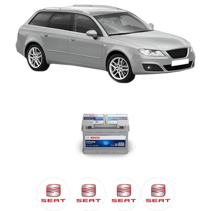Baterie Acumulator 77 Ah 12 V 780 A SEAT EXEO ST (3R5) 1.6 din 2009-2010 KW 75 CP 102 CMC 1595, auto, Bosch, 4x Stickere auto cu SEAT