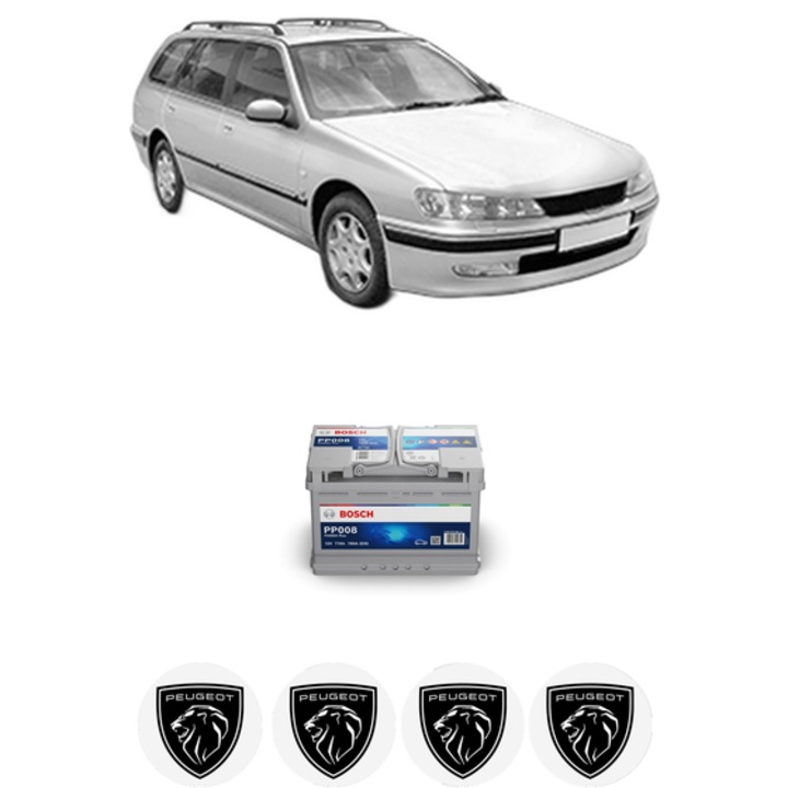Baterie Acumulator 77 Ah 12 V 780 A PEUGEOT 406 Break (8E/F) 2.0 HDi 110 din 2001-2004 KW 79 CP 107 CMC 1997, auto, Bosch, 4x Stickere auto cu PEUGEOT