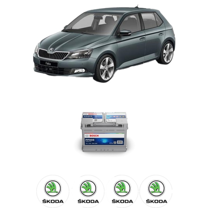 Baterie Acumulator 77 Ah 12 V 780 A SKODA FABIA III (NJ3) 1.4 TDI din 2014-2021 KW 77 CP 105 CMC 1422, auto, Bosch, 4x Stickere auto cu SKODA