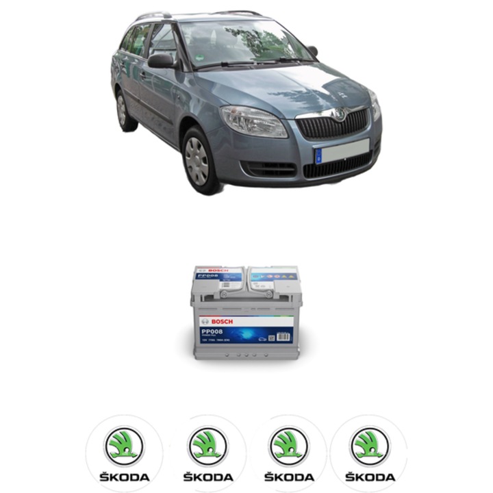 Baterie Acumulator 77 Ah 12 V 780 A SKODA FABIA II Combi (545) 1.4 TDI din 2007-2010 KW 51 CP 70 CMC 1422, auto, Bosch, 4x Stickere auto cu SKODA