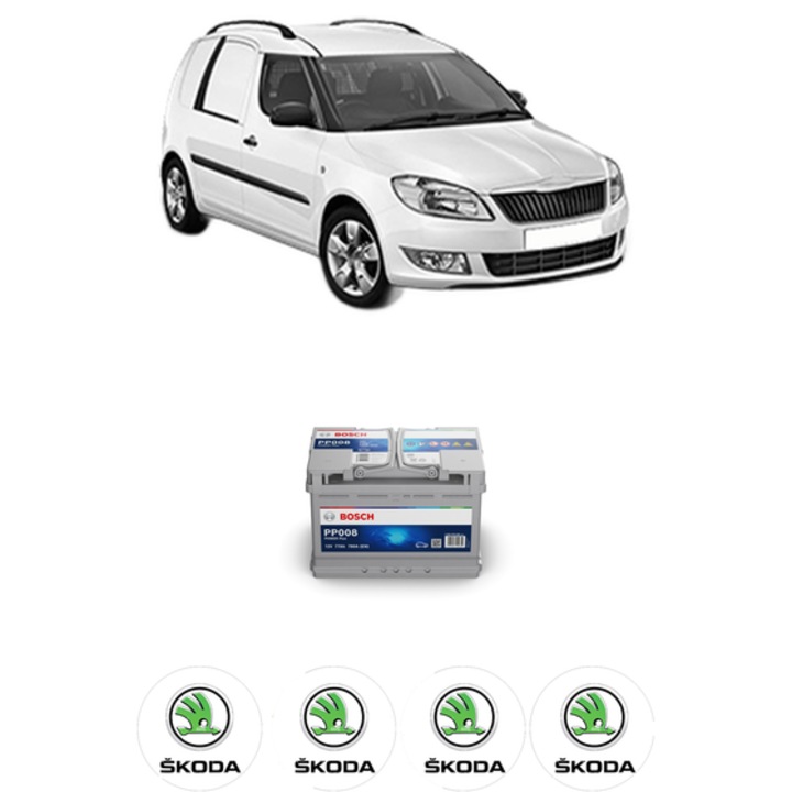 Baterie Acumulator 77 Ah 12 V 780 A SKODA FABIA I Praktik (6Y5) 1.4 TDI din 2005-2007 KW 51 CP 70 CMC 1422, auto, Bosch, 4x Stickere auto cu SKODA