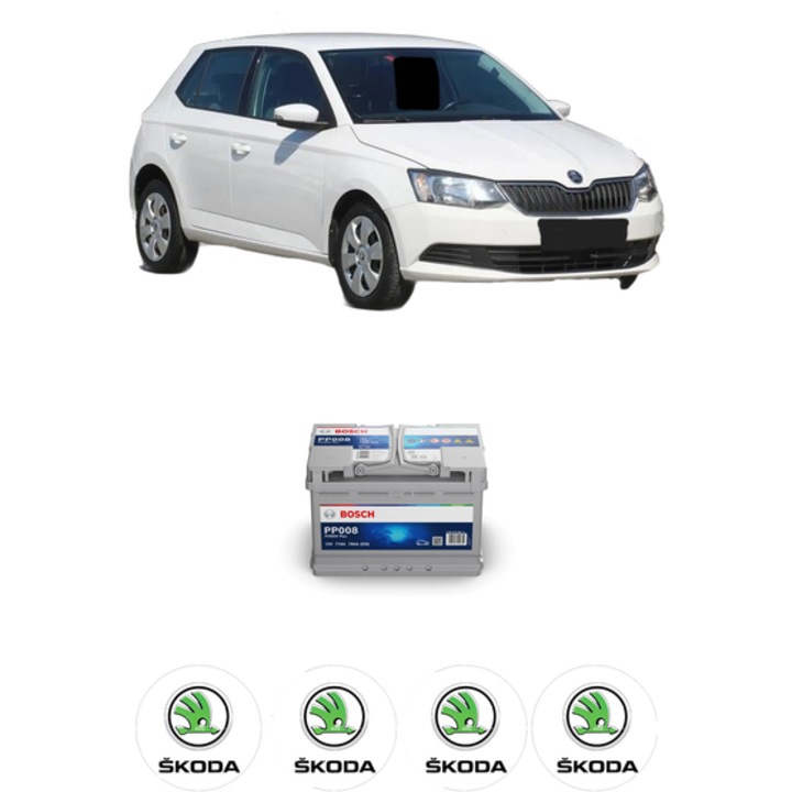 Baterie Acumulator 77 Ah 12 V 780 A SKODA FABIA III Praktik (NJ5) 1 din 2014-2022 KW 44 CP 60 CMC 999, auto, Bosch, 4x Stickere auto cu SKODA