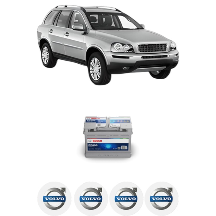 Baterie Acumulator 77 Ah 12 V 780 A VOLVO XC90 I (275) 2.5 T AWD din 2002-2014 KW 154 CP 209 CMC 2521, auto, Bosch, 4x Stickere auto cu VOLVO