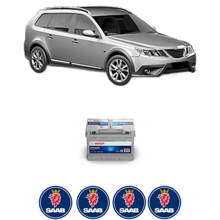 Baterie Acumulator 77 Ah 12 V 780 A SAAB 9-3X (YS3) 2.0 T16 XWD din 2011-2015 KW 162 CP 220 CMC 1998, auto, Bosch, 4x Stickere auto cu SAAB