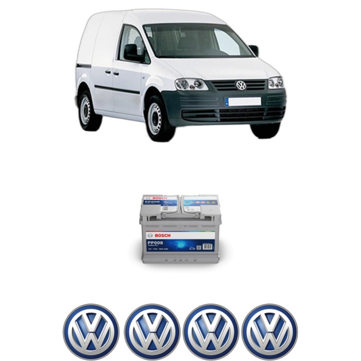 Baterie Acumulator 77 Ah 12 V 780 A Volkswagen CADDY III MPV (2KB, 2KJ, 2CB, 2CJ) 1.9 TDI din 2005-2010 KW 55 CP 75 CMC 1896, auto, Bosch, 4x Stickere auto cu Volkswagen