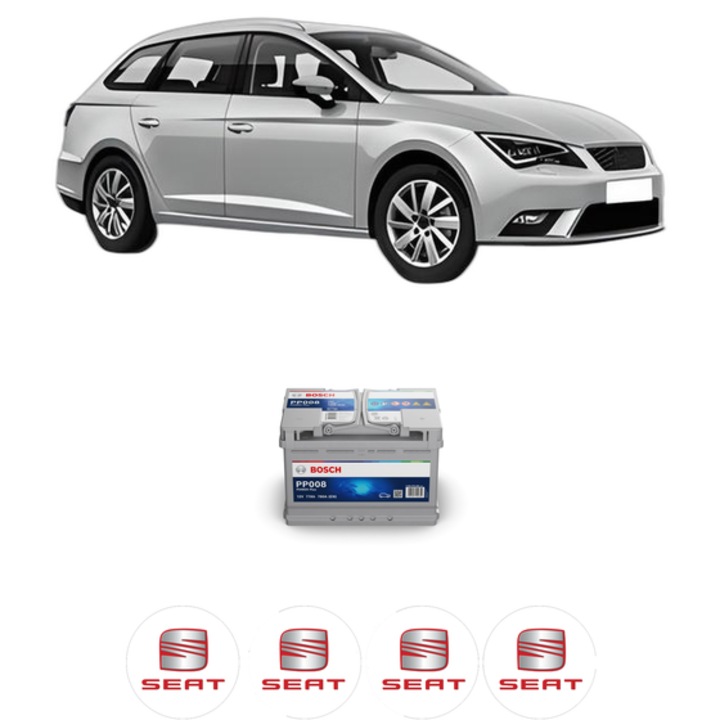 Baterie Acumulator 77 Ah 12 V 780 A SEAT LEON ST (5F8) 1.2 TSI din 2014-2020 KW 81 CP 110 CMC 1197, auto, Bosch, 4x Stickere auto cu SEAT