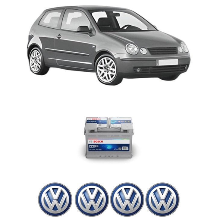 Baterie Acumulator 77 Ah 12 V 780 A Volkswagen POLO IV (9N_, 9A_) 1.4 TDI din 2005-2009 KW 51 CP 70 CMC 1422, auto, Bosch, 4x Stickere auto cu Volkswagen