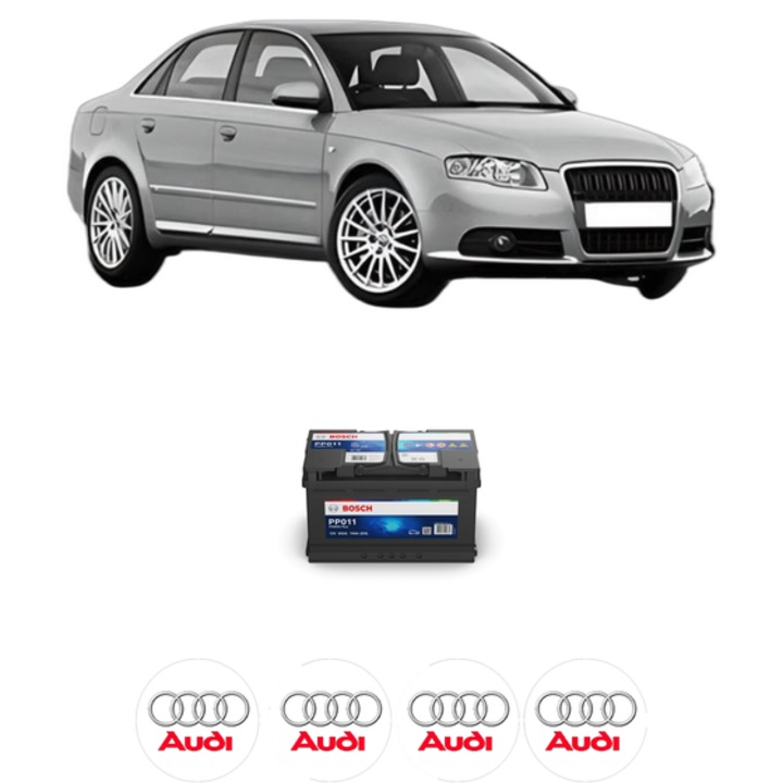Baterie Acumulator 85 Ah 12 V 740 A AUDI A4 B7 (8EC) 2.0 TDI din 2004-2008 KW 100 CP 136 CMC 1968, auto, Bosch, 4x Stickere auto cu AUDI