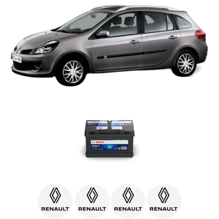 Baterie Acumulator 85 Ah 12 V 740 A RENAULT CLIO III Grandtour (KR0/1_) 1.5 dCi (KR1C, KR1N) din 2007-2012 KW 76 CP 103 CMC 1461, auto, Bosch, 4x Stickere auto cu RENAULT