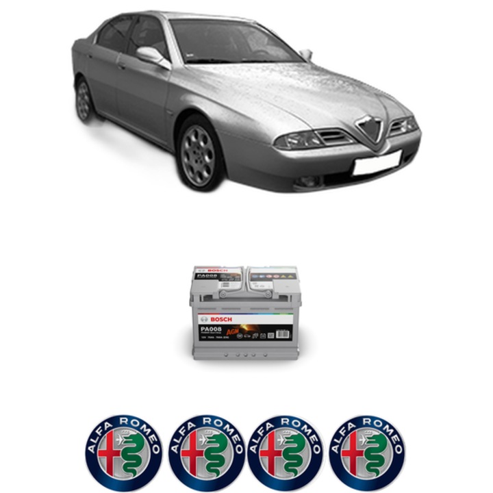 Baterie Acumulator 70 Ah 12 V 760 A ALFA ROMEO 166 (936_) 3.2 V6 24V (936AXB00, 936AXA00) din 2003-2007 KW 176 CP 240 CMC 3179, auto, Bosch, 4x Stickere auto cu ALFA ROMEO
