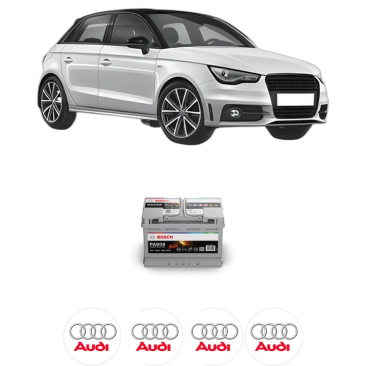 Baterie Acumulator 70 Ah 12 V 760 A AUDI A1 Sportback (8XA, 8XF) 1.4 TFSI din 2011-2015 KW 136 CP 185 CMC 1390, auto, Bosch, 4x Stickere auto cu AUDI
