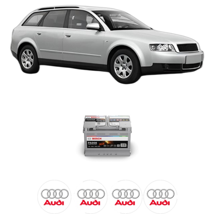 Baterie Acumulator 70 Ah 12 V 760 A AUDI A4 B6 Avant (8E5) 1.9 TDI din 2001-2004 KW 74 CP 101 CMC 1896, auto, Bosch, 4x Stickere auto cu AUDI