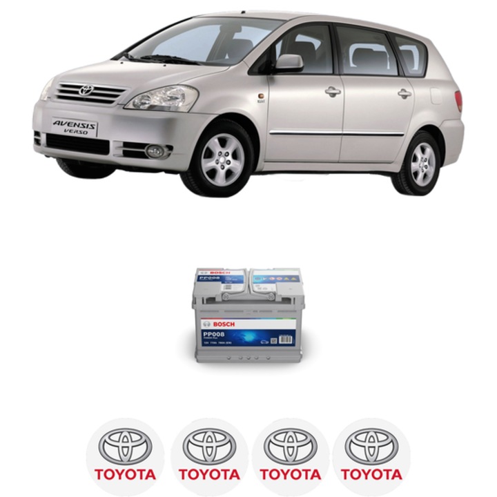 Baterie Acumulator 77 Ah 12 V 780 A TOYOTA AVENSIS VERSO (_M2_) 2.0 D (CLM20_, CLM20R) din 2001-2005 KW 85 CP 116 CMC 1995, auto, Bosch, 4x Stickere auto cu TOYOTA