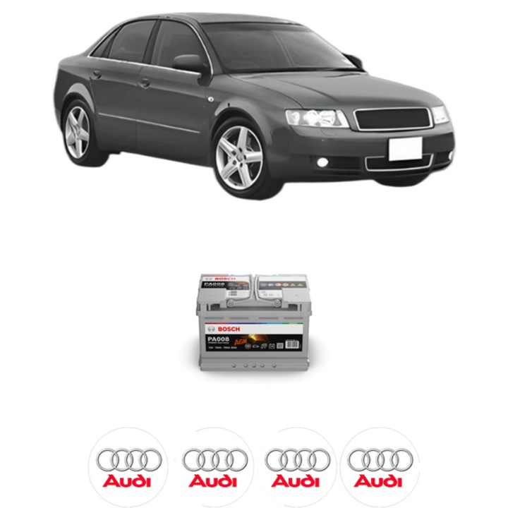 Baterie Acumulator 70 Ah 12 V 760 A AUDI A4 B6 (8E2) 2.4 din 2001-2004 KW 125 CP 170 CMC 2393, auto, Bosch, 4x Stickere auto cu AUDI