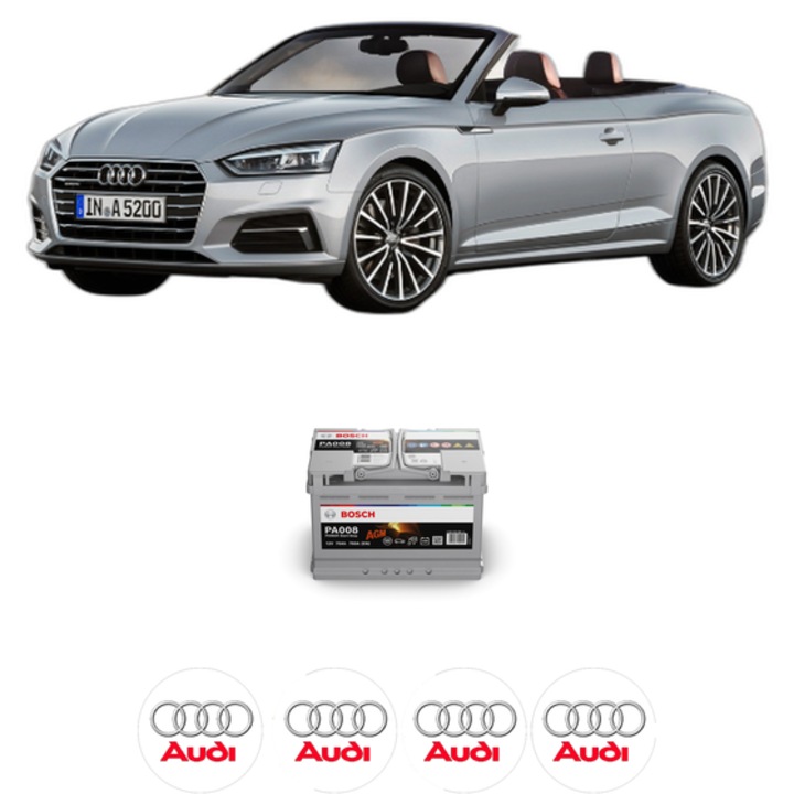 Baterie Acumulator 70 Ah 12 V 760 A AUDI A5 Convertible (F57, F5E) 45 TFSI Mild Hybrid din 2018-2019 KW 180 CP 245 CMC 1984, auto, Bosch, 4x Stickere auto cu AUDI