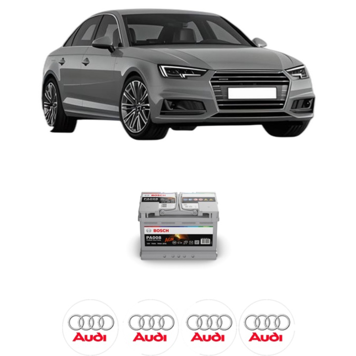 Baterie Acumulator 70 Ah 12 V 760 A AUDI A4 B9 (8W2, 8WC) 35 TDI Mild Hybrid din 2019 KW 120 CP 163 CMC 1968, auto, Bosch, 4x Stickere auto cu AUDI