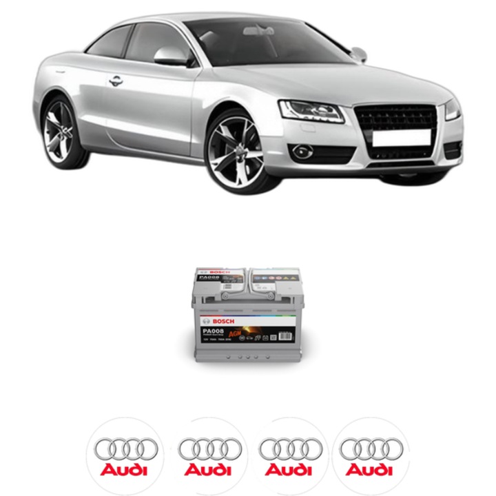 Baterie Acumulator 70 Ah 12 V 760 A AUDI A5 (8T3) 1.8 TFSI din 2009-2011 KW 118 CP 160 CMC 1798, auto, Bosch, 4x Stickere auto cu AUDI