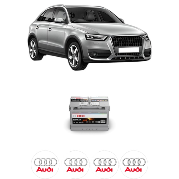 Baterie Acumulator 70 Ah 12 V 760 A AUDI Q3 (8UB, 8UG) 2.0 TDI din 2011-2018 KW 100 CP 136 CMC 1968, auto, Bosch, 4x Stickere auto cu AUDI