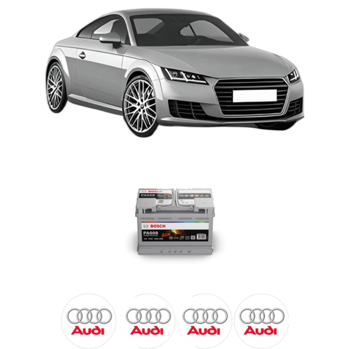 Baterie Acumulator 70 Ah 12 V 760 A AUDI TT (FV3, FVP) 2.0 TDI din 2014 KW 135 CP 184 CMC 1968, auto, Bosch, 4x Stickere auto cu AUDI