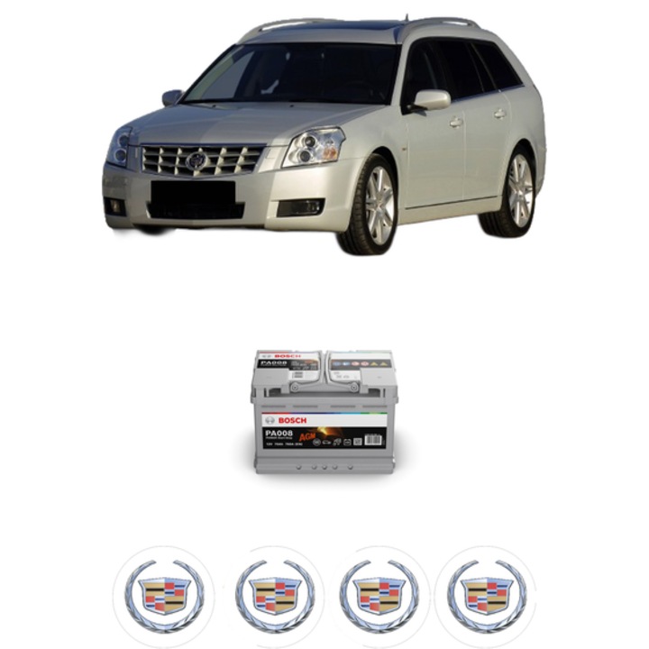 Baterie Acumulator 70 Ah 12 V 760 A CADILLAC BLS Wagon 1.9 D din 2007 KW 110 CP 150 CMC 1910, auto, Bosch, 4x Stickere auto cu CADILLAC