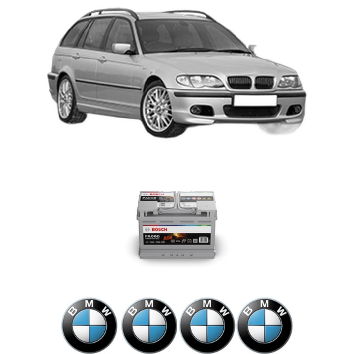 Baterie Acumulator 70 Ah 12 V 760 A BMW Seria 3 Touring (E46) 325 i din 2000-2005 KW 141 CP 192 CMC 2494, auto, Bosch, 4x Stickere auto cu BMW