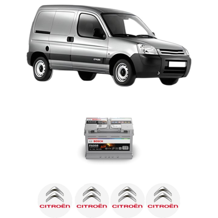 Baterie Acumulator 70 Ah 12 V 760 A CITROEN BERLINGO / BERLINGO FIRST Box Body/MPV (M_) 1.6 HDI 90 (MB9HX, MC9HX) din 2005-2011 KW 66 CP 90 CMC 1560, auto, Bosch, 4x Stickere auto cu CITROEN