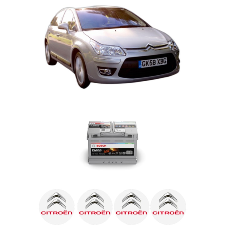Baterie Acumulator 70 Ah 12 V 760 A CITROEN C4 II (NC_) 1.6 BlueHDi 100 din 2014-2018 KW 73 CP 99 CMC 1560, auto, Bosch, 4x Stickere auto cu CITROEN